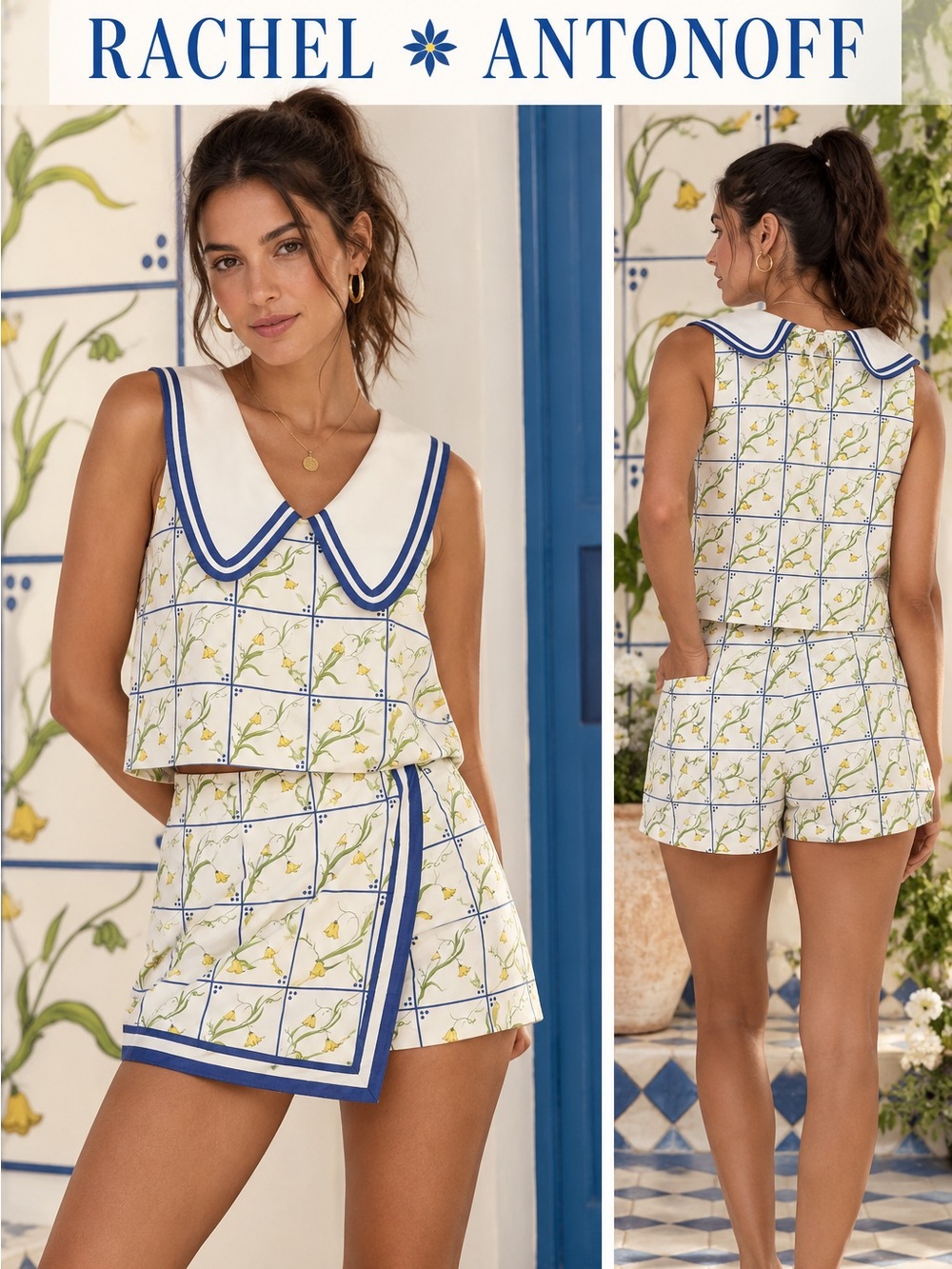 Rachel Antonoff Sid Skort Buttercup Tile Floral NWT